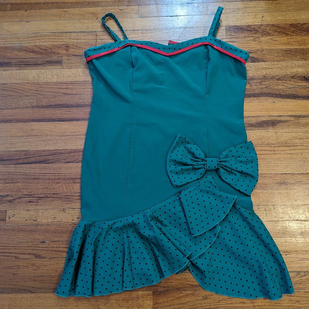 Tatyana Green with Black Polka Dots Wiggle dress with Ruffled Skirt 4X